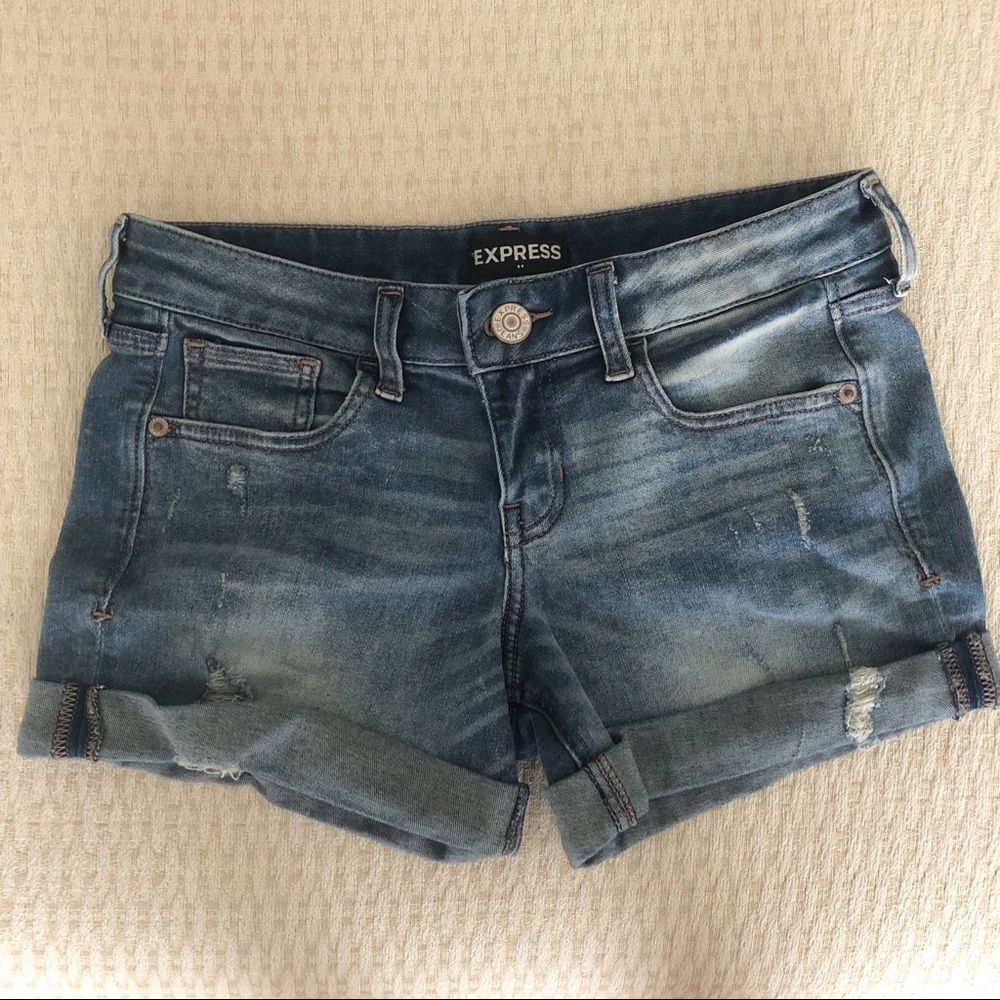 Express Stretch Midi Low Rise Jean Shorts